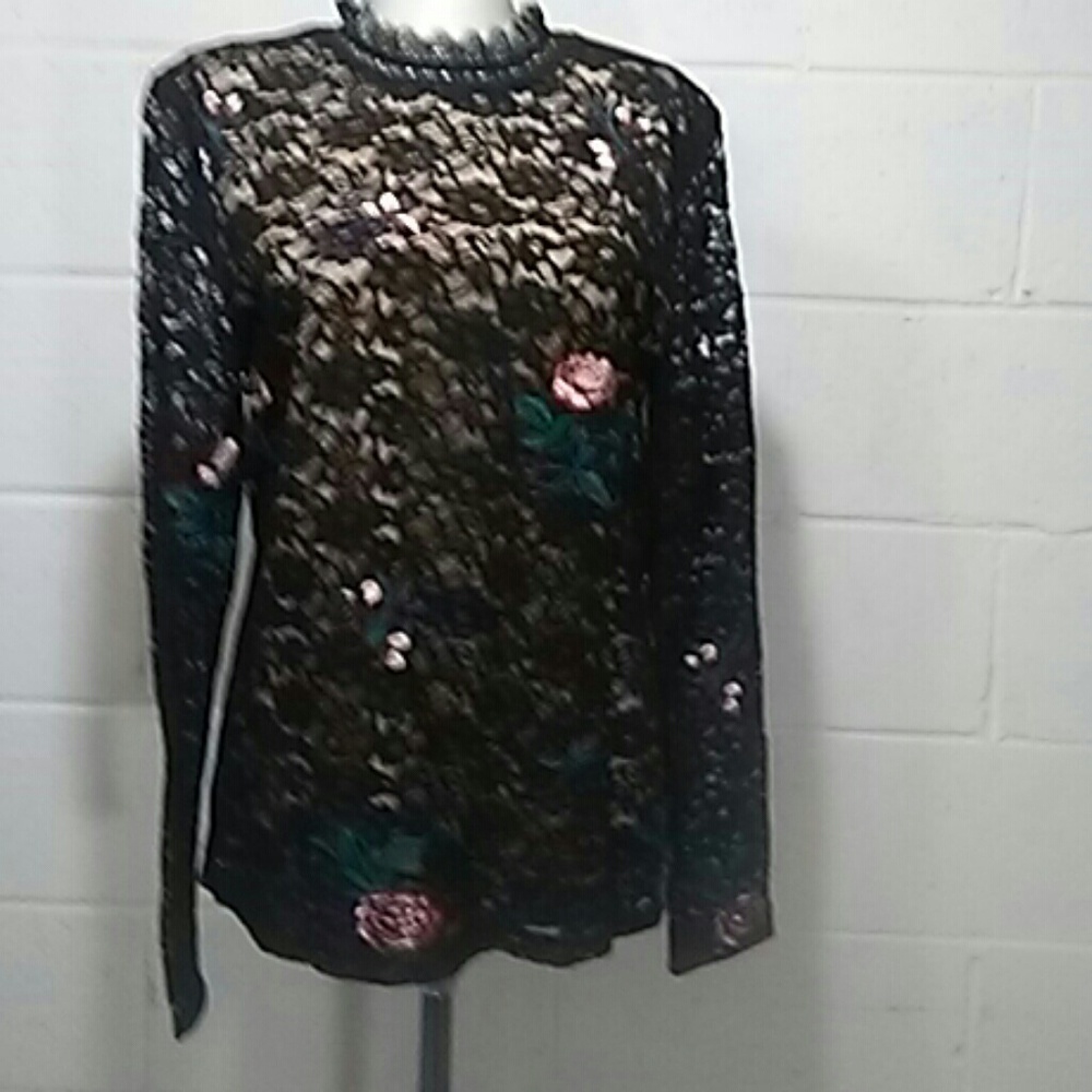 Lace and Embroidered Blouse Sz S